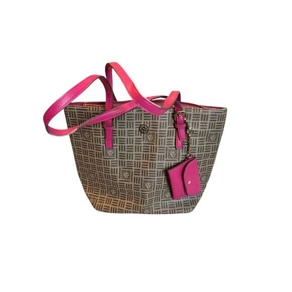 Anne Klein Logo Brown & Pink Tote Bag With Removable Wristlet - Picture 10 of 12